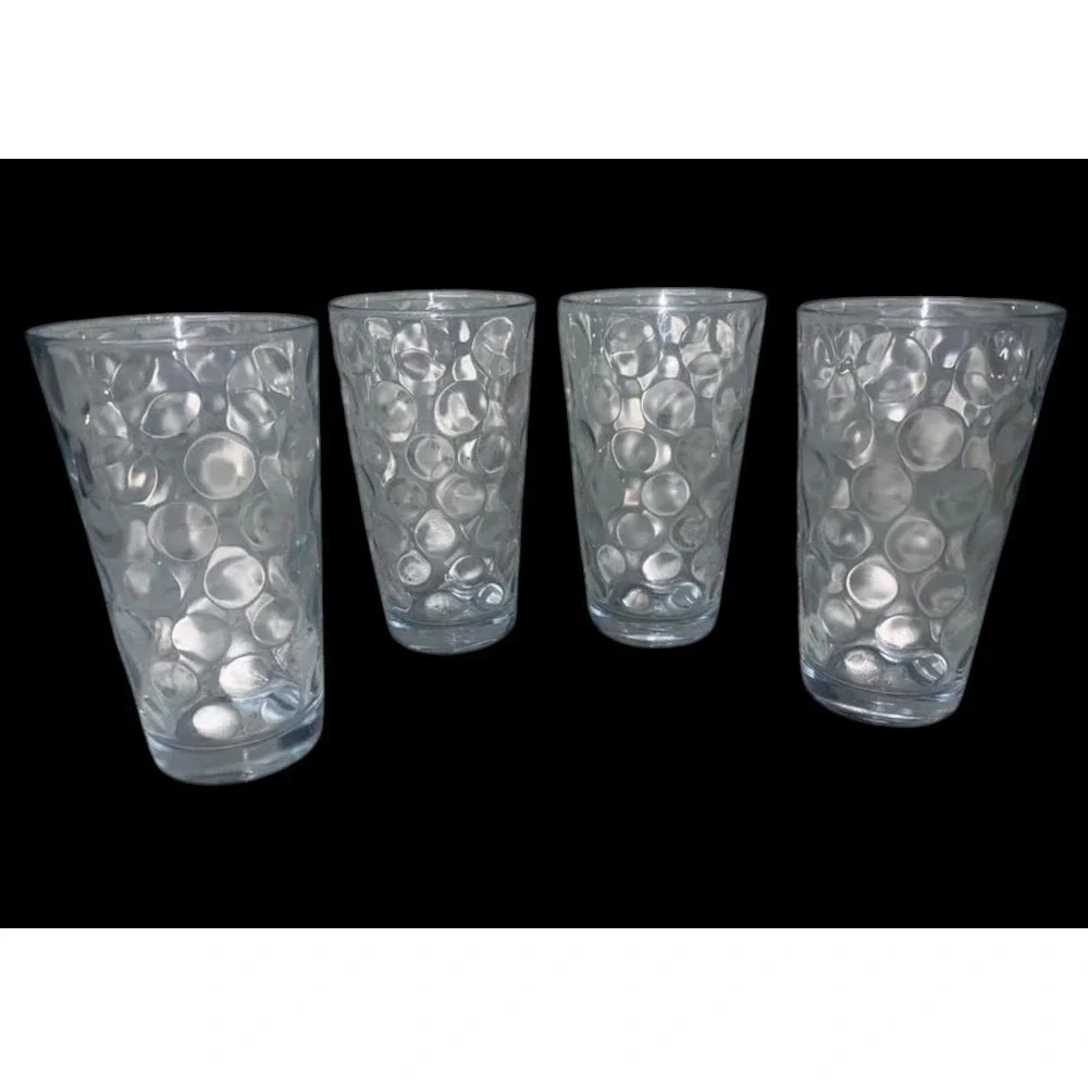 Set of 4 Vtg Coin Polka Dot Circleware Thumbprint Clear Glass Tumblers ~ 6